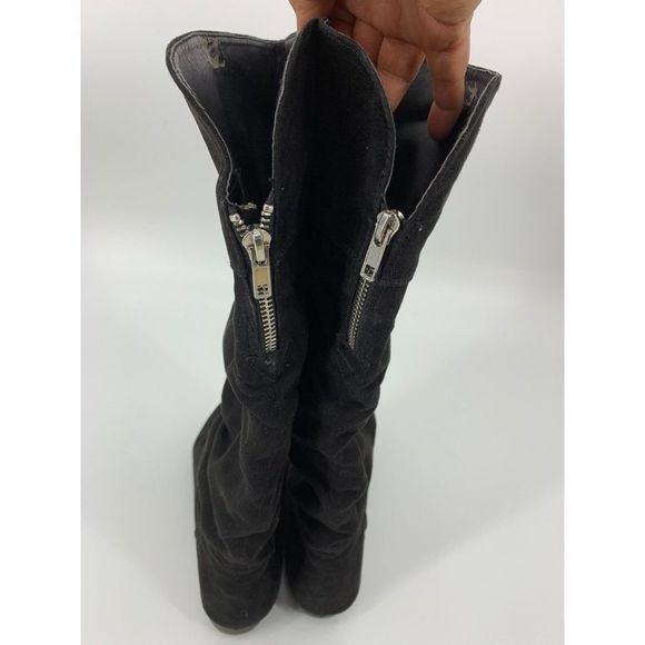 Report Womens Size 7 Flat Boots Faux Suede Vegan Sock Style Shaft 0848 Black - Picture 4 of 10